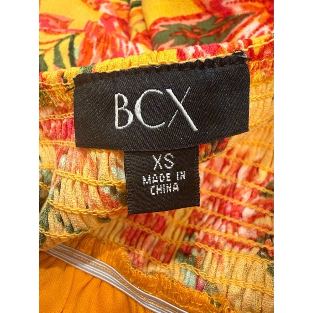 BCX Womens Yellow Tropical Floral Halter Mini Dress Tiered Ruffle Smocked XS NEW - Picture 6 of 9